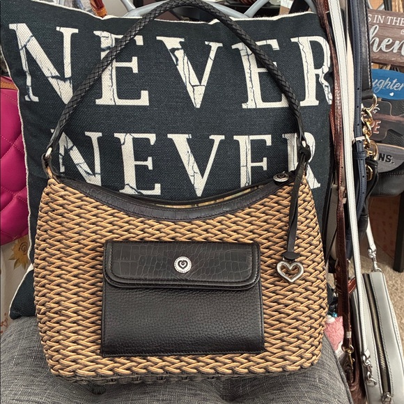 Brighton Handbags - Brighton vintage Tan and Black Woven Shoulder Bag No call outs